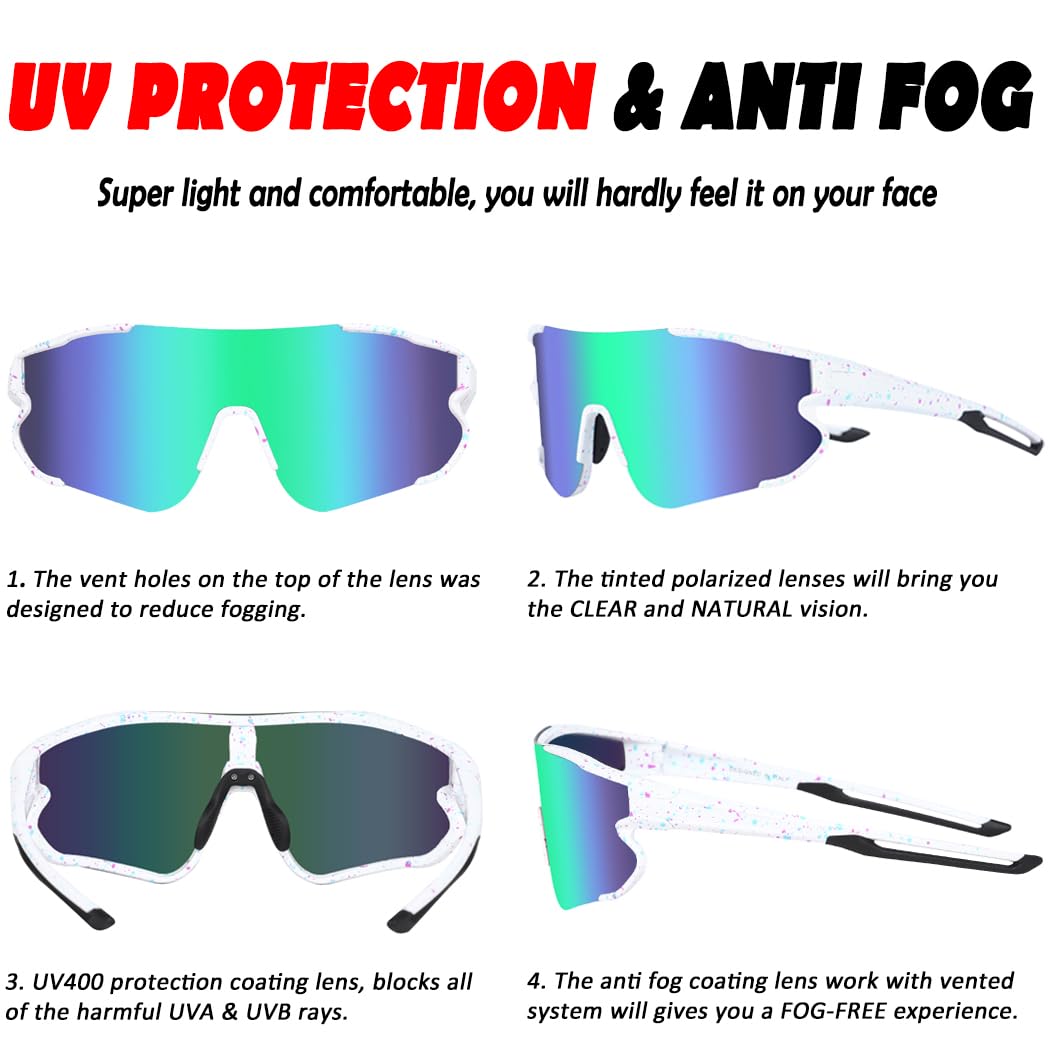 ITSCOOL Polarized Sports Sunglasses for Men Women Lightweight Softball Baseball Running Cycling Glasses UV Protection White Green