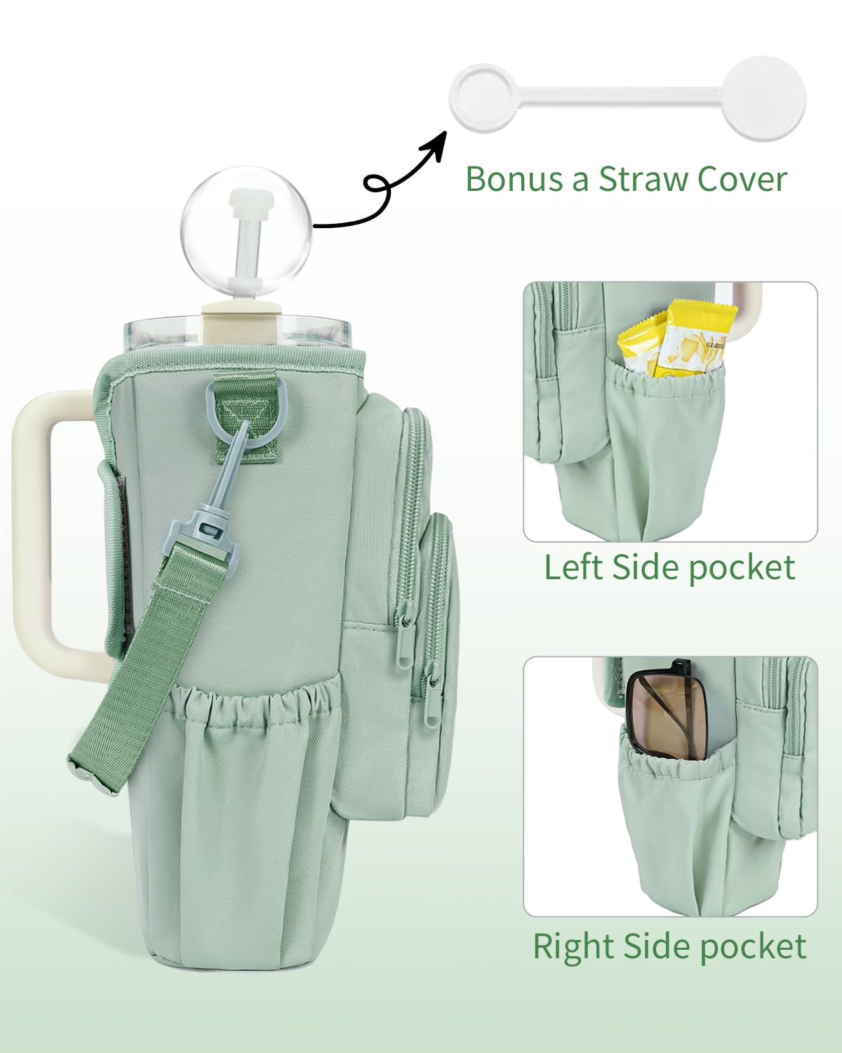 sportsnew Water Bottle Carrier Bag with Phone Pocket for 30oz 40oz Tumbler with Handle Accessories Insulated Water Bottle Holder Pouch with Strap Crossbody with Straw Cover