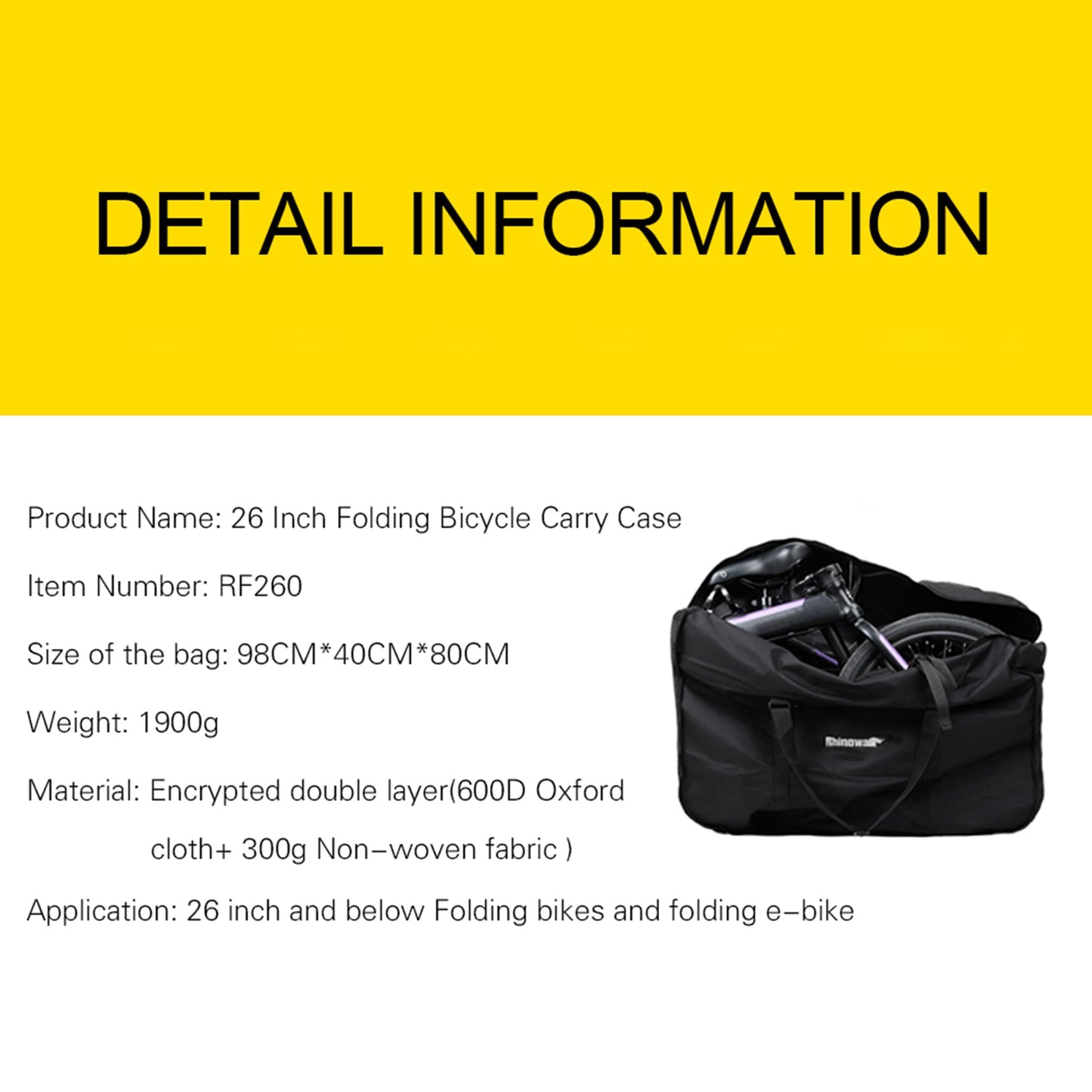 Kinpit 26 inch Folding Bike Bag Thick Bicycle Transport Carry Case for Air Travel