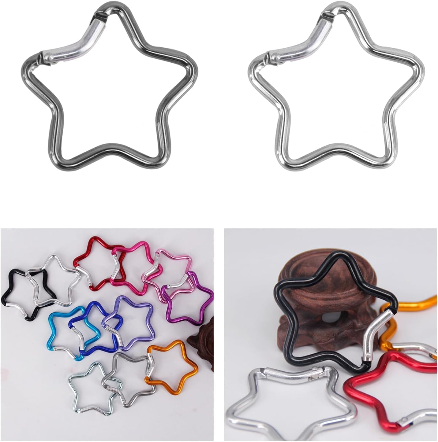 2Pcs Locking Carabiner Aluminum Alloy Carabiner Hook Keychain Hook Clips Locking Carabiner Hiking Clips with Spring Snap Lock Five Pointed Star Carabiner, Camping Tent Accessories