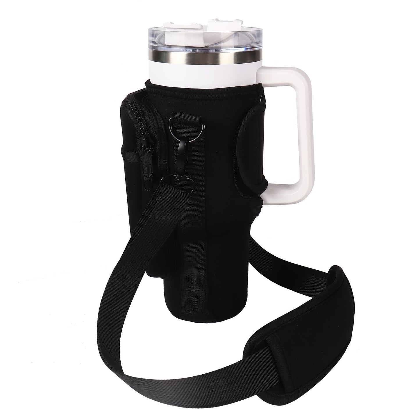 LMYUHONG Water Bottle Carrier Bag Holder for Stanley with Storage Bag,Fits for Quencher Adventure 40oz,H2.0 Stanley Cup Accessories,Bottle Pouch for Hiking Travelling Camping Climbing,Black