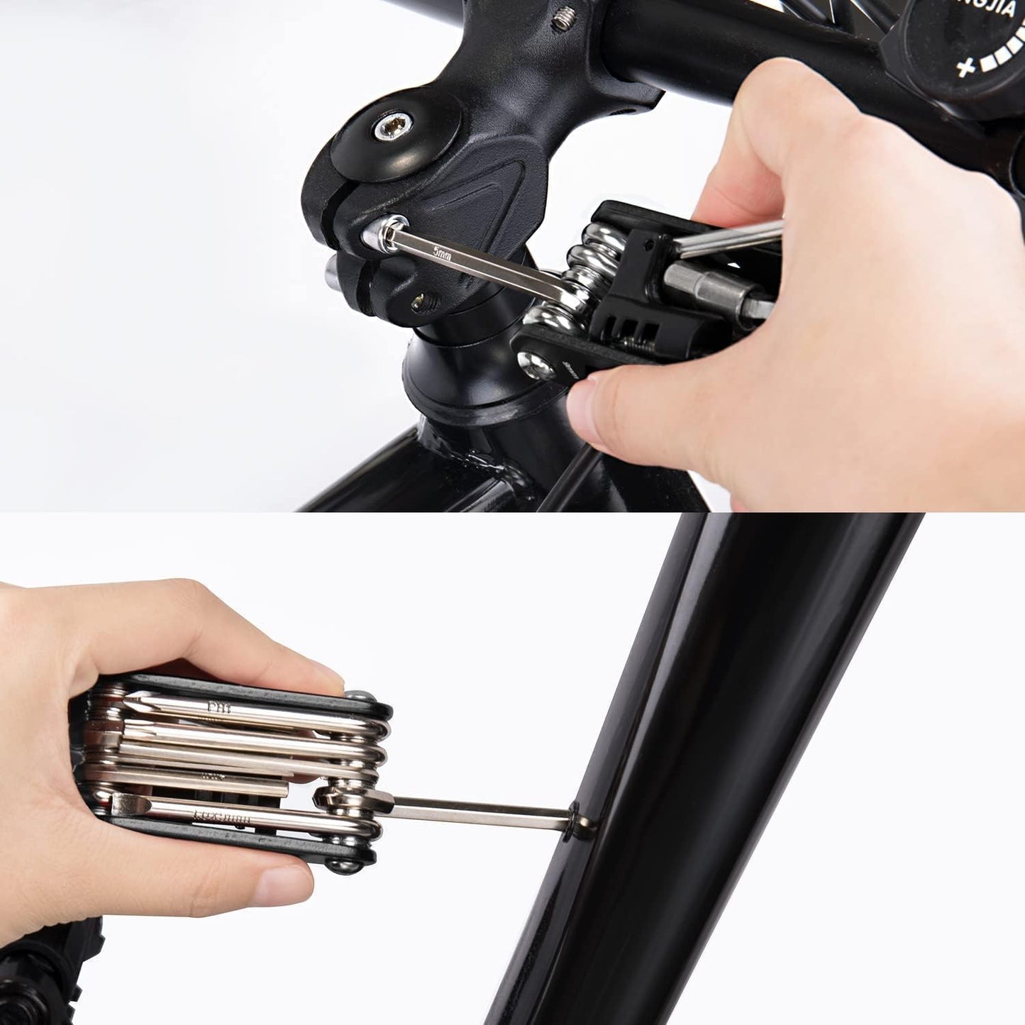 WOTOW Bike Repair Tool Kit & Bike Saddle Bag, 14 in 1 Bike Chain Tool Hex Key Wrench Maintain Accessories Multitool Set with Portable Under Seat Bag for Road Mountain Commuter Bicycle
