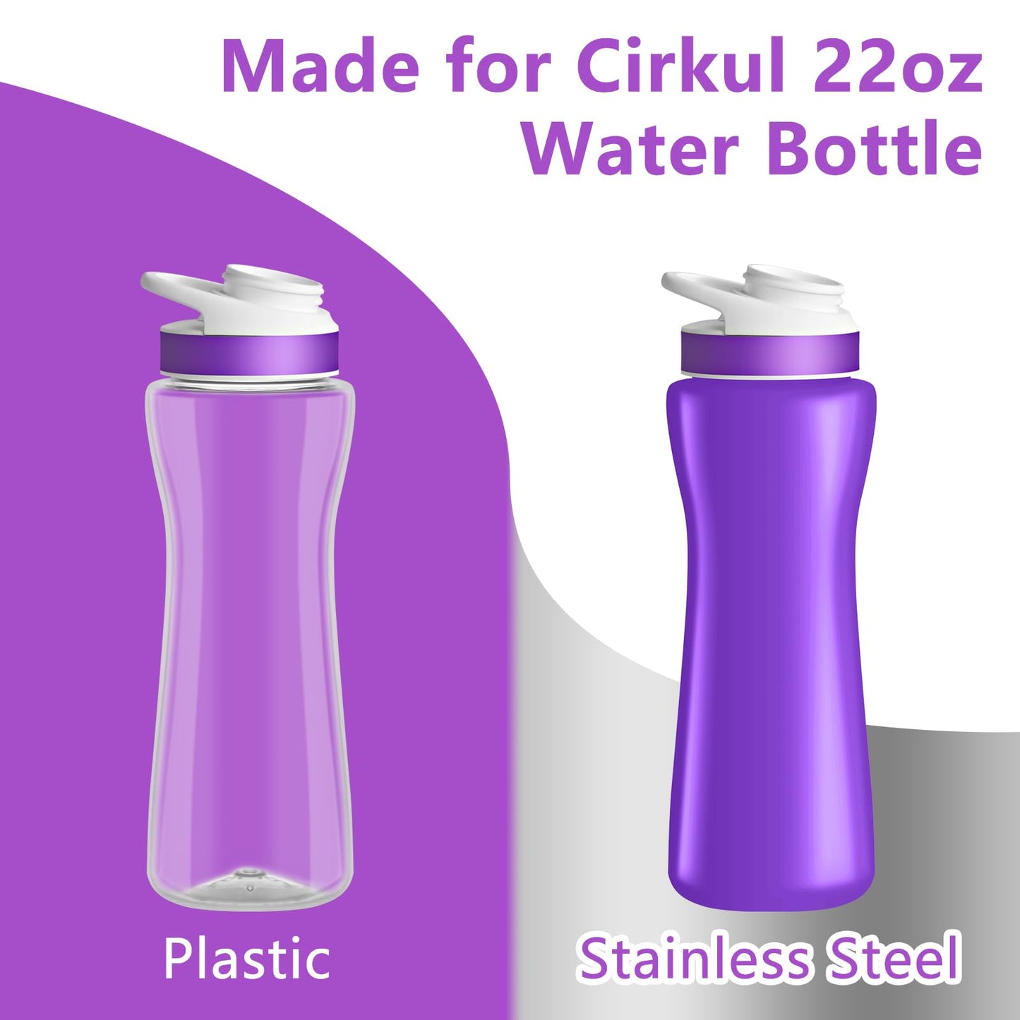2Pcs Protective Sleeves Compatible with 22 oz Cirkul Water Bottle, Fit for 22 oz Plastic & Stainless Steel Bottles, Anti-slip Cover Made for Cirkul Accessories, Sweat Absorbing Material, Purple