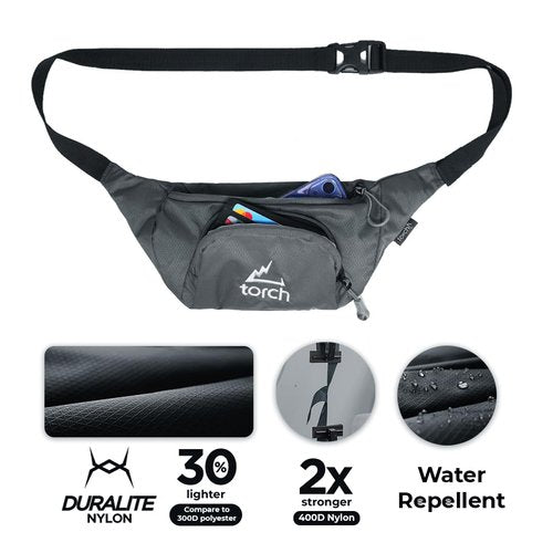TORCH Belt Bag for Men - Fanny Pack Men Women with Compass Survival, Small Lightweight Hip Pack for Gym, Running, Hiking, Biking, Dog Walking - Vallejo (Grey)