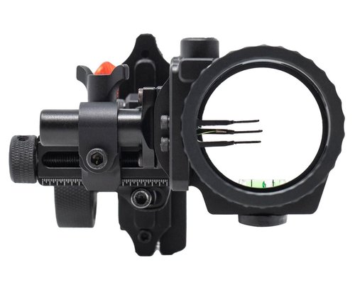 REDLINE Three Pin Right Handed Bow Sight, .019 Fiber 2 Upper Pins and .010 Lower Pin with 1st 2nd & 3rd Axis Adjustments - Mathews Bridge-Lock Compatible Dovetail