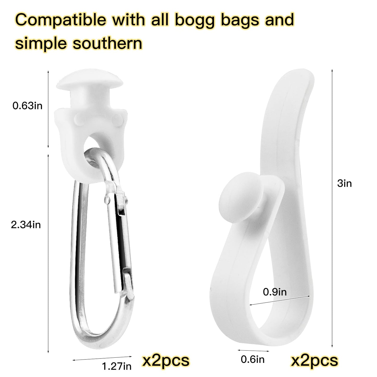 4 Pcs Hooks Set Accessories Compatible for Bogg Bag, Bogg Bag Accessories, Insert Carabiner Key Chain Holder Charms, Compatible for Small & Large Beach Bags (White)