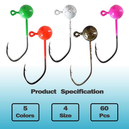 Skipaelf Fly Tying Jigs Kit,60pcs Small Jig Heads for Fly Fishing,Round Ball Crappie Jigs Trout Tying Flies Ice Fishing 1/64oz