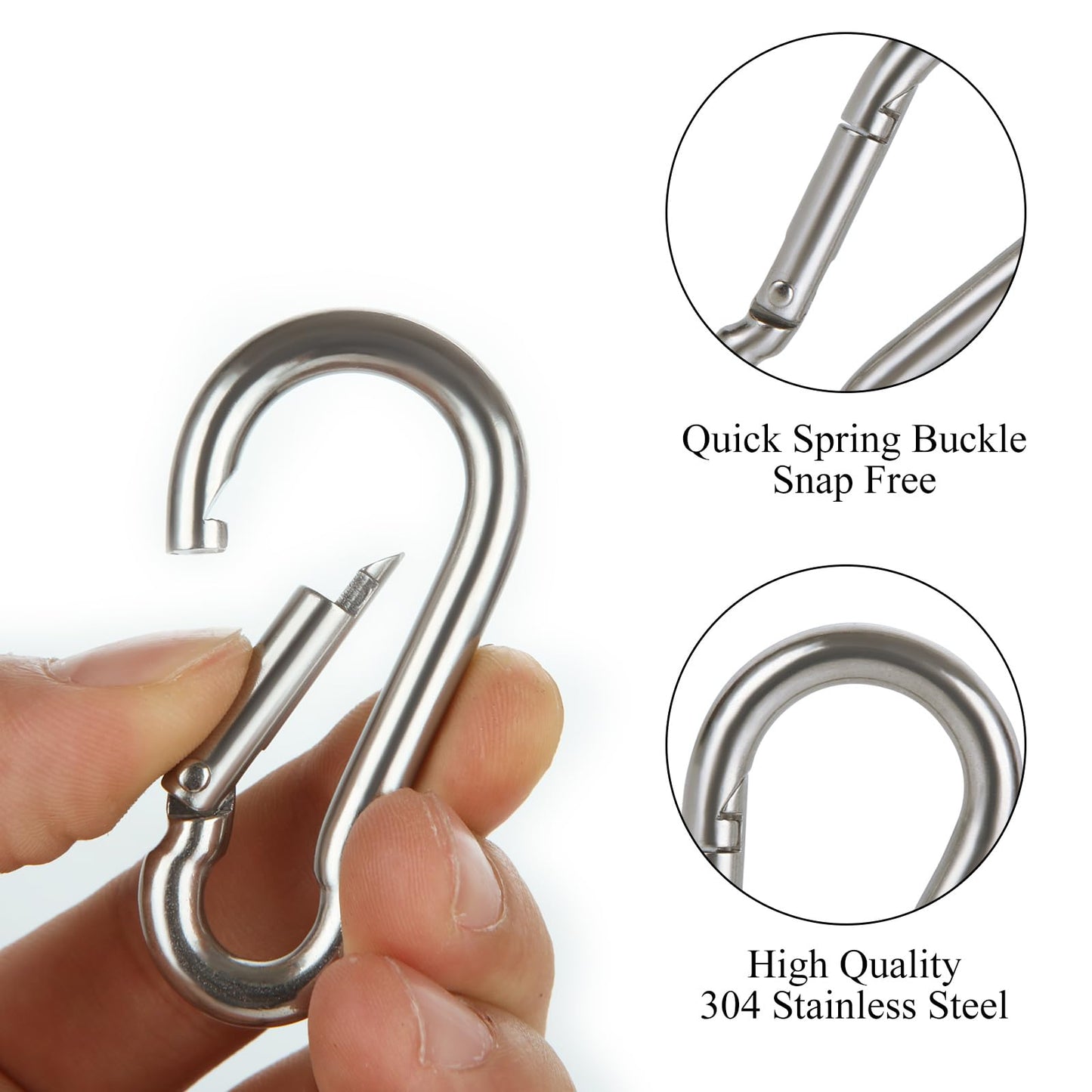 24 PCS M6 x 2-3/8 Inch Carabiner Clips Heavy Duty Spring Snap Hooks Stainless Steel Carabiner Clip Mini Carabiner Clips Quick Link Clip for Keychain Camping Hiking Fishing Dog Leash Keys, Silver