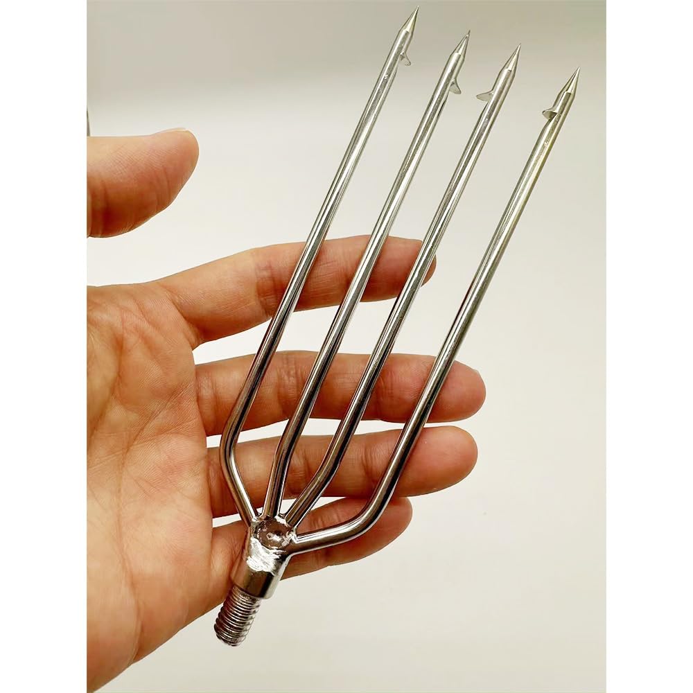 2PCS 3-5 Prong Stainless Steel Fishing Harpoon with Gig Gaff Hook Barb Single Claw 4/ 6mm Thick Fit 8mm/0.31in Fishing Rod Fish Spear Gaffs for Hunting Fish Frog (2pcs-4mm thick 4-Prong Harpoon)