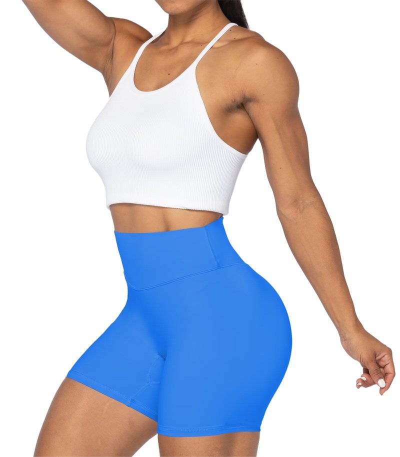 Sunzel 5" High Waist Biker Shorts for Women No Front Seam Soft Yoga Workout Gym Bike Shorts Tummy Control Squat Proof Blue