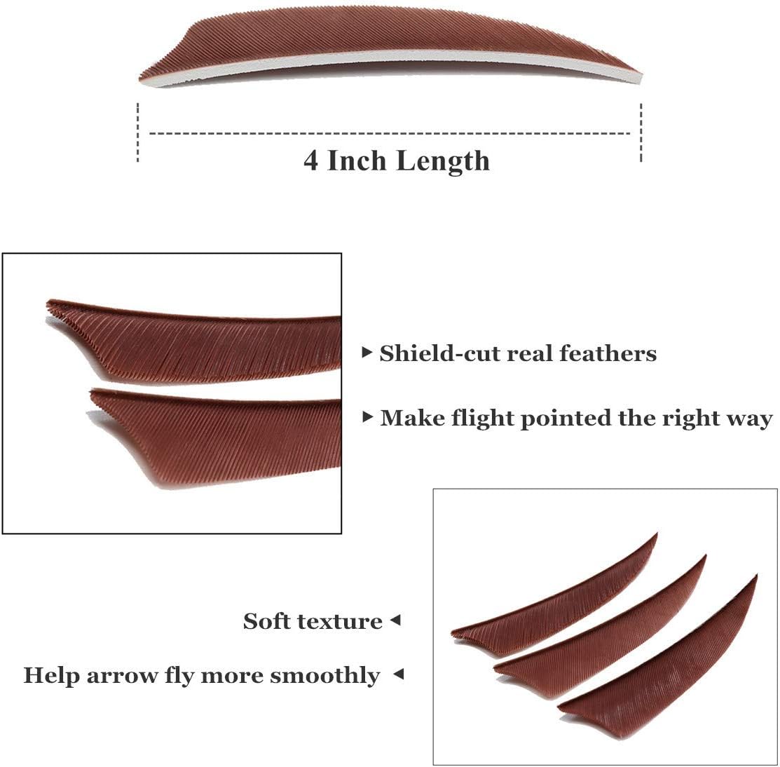 Letszhu Archery Arrows Feather Fletching 4 Inch Real Turkey Vanes for Hunting Target Shooting (25 Pack)