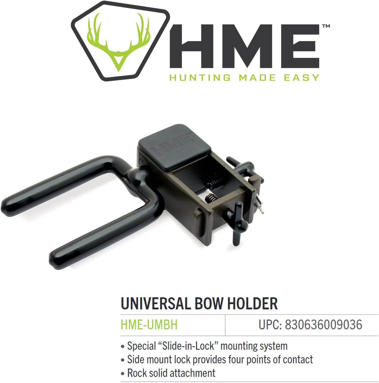 HME High-Quality Durable Reliable Versatile Easy-to-Install Universally Mountable Hunting Tree Stand Bow Holder - 360 Fork Rotation, Rock solid attachment
