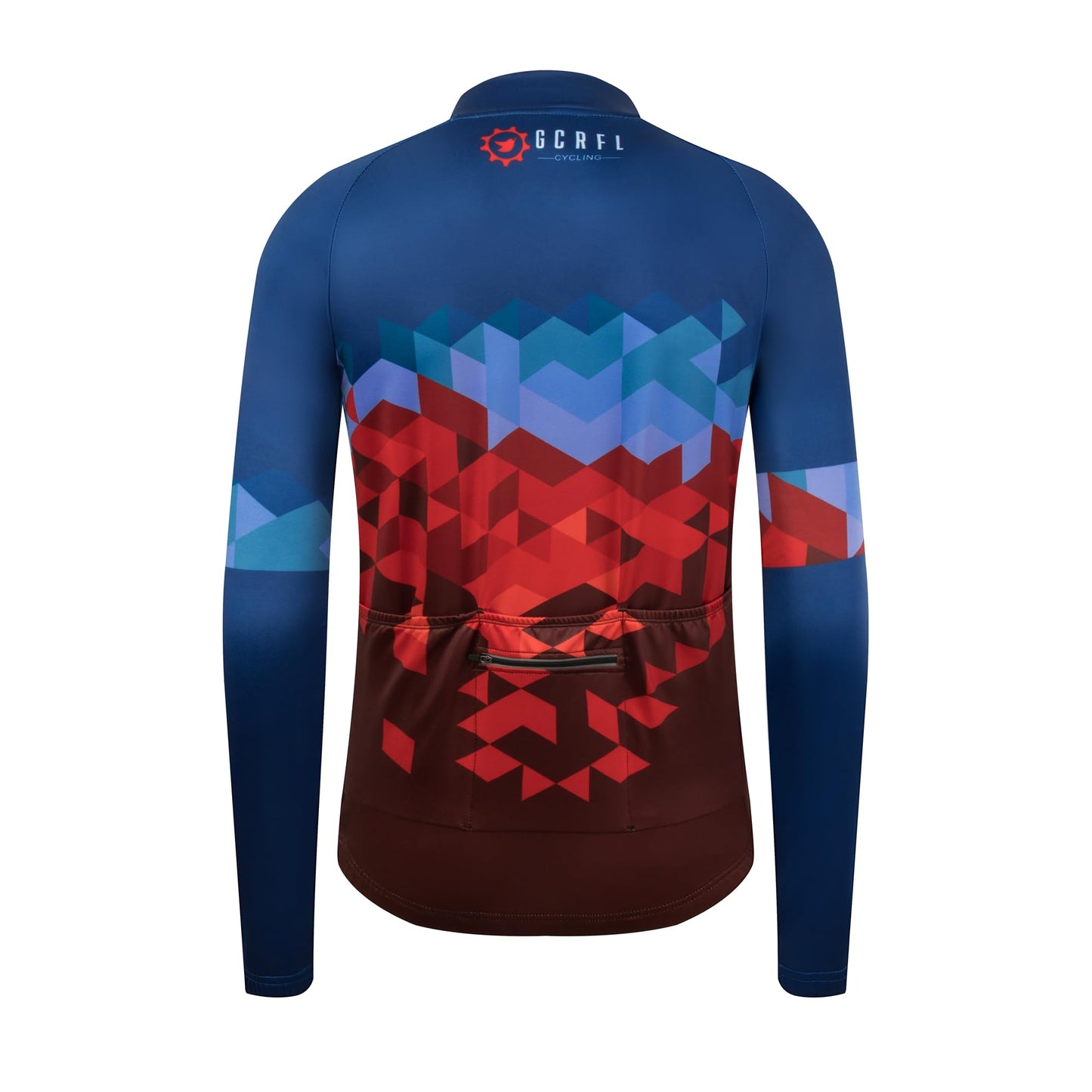 GCRFL Winter Men's Cycling Jersey Long Sleeve Cold Weather Cycle Tops Cycling Jacket Thermal Fleece Bike Shirts Zipper Pocket (Blue Red, L)