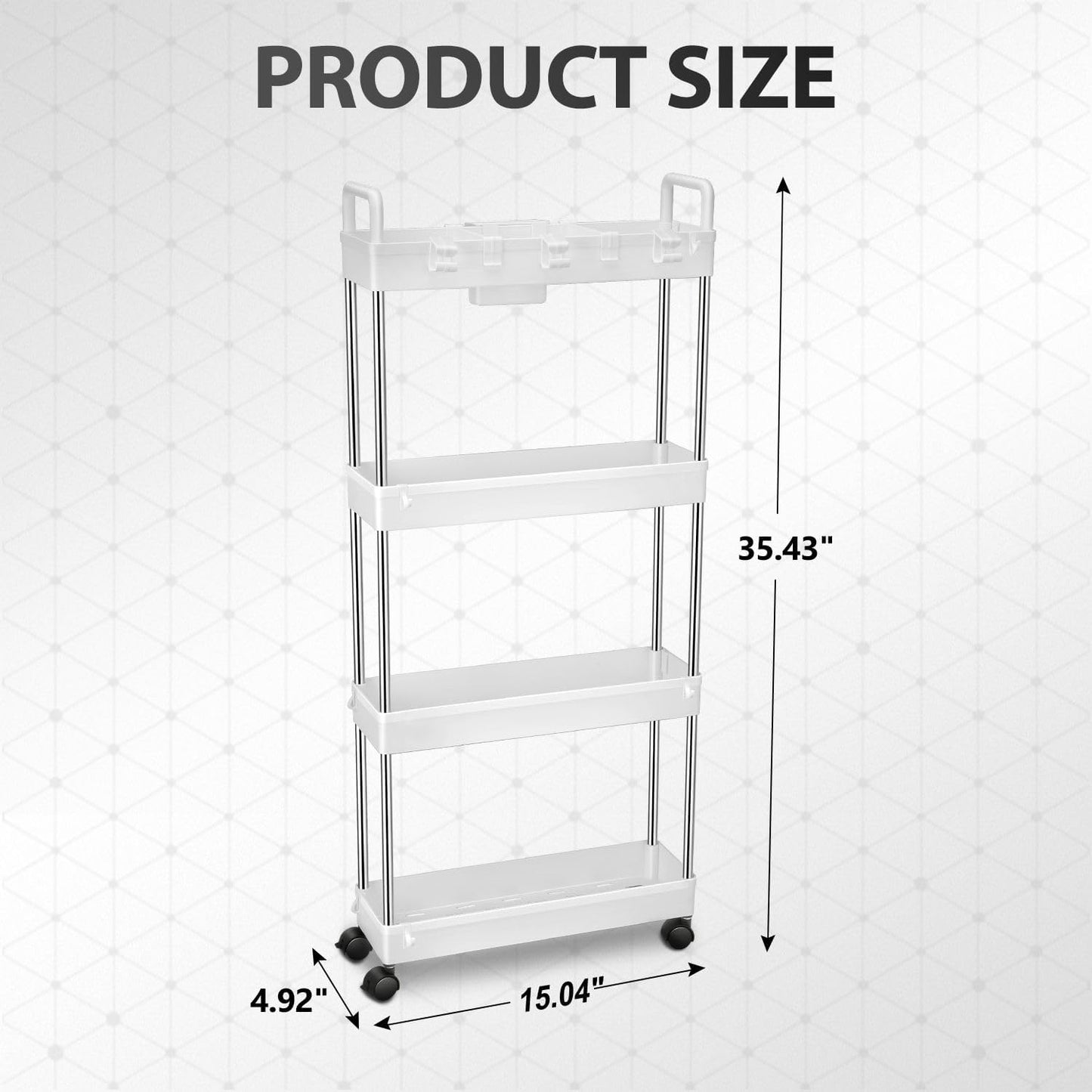 DNA MOTORING 3 Tier Slim Rolling Storage Cart, Plastic Utility Cart Organizer, Mobile Shelving Unit Utility Cart for Garage, Warehouse, Kitchen, Bathroom, Narrow Space, w/Wheel, White, TOOLS-00797-WH