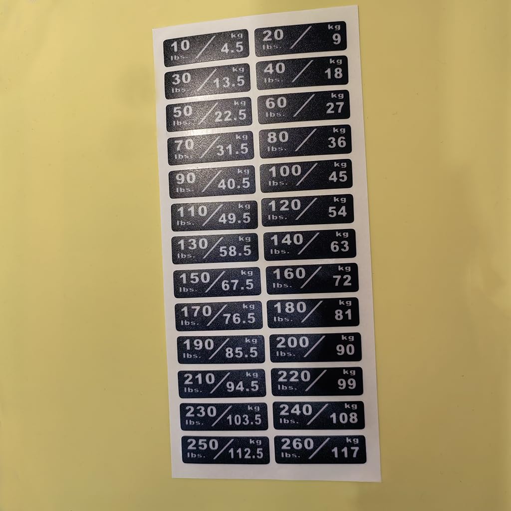 10-260lbs/4.5-117kg Weight Stack Labels Custom Weight Plate Stickers Gym Equipment Sticker Fitness Equipment Stickers