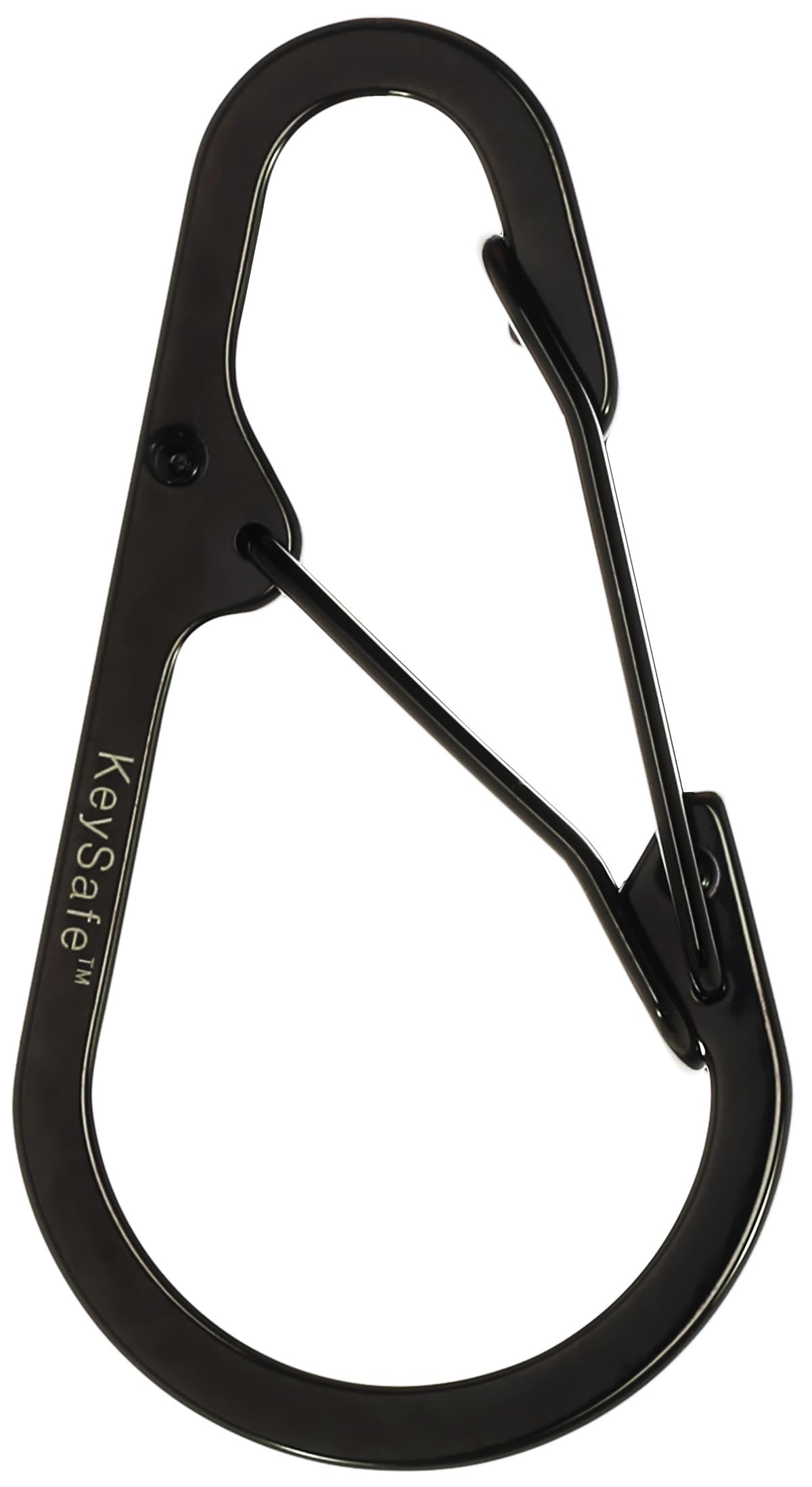 KeySafe Stainless Steel DoubleGate Secure Teardrop Carabiner Keychain Key Ring Polished Steel (KS002-4) (Metallic Black)