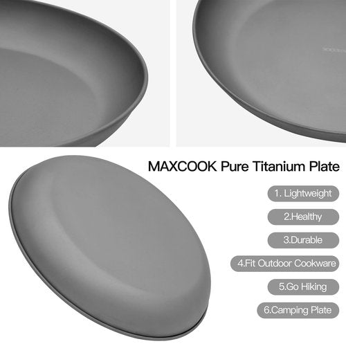 MAXCOOK Pure Titanium Camping Plate, 8.66 Inch Ultralight Durable Dish Plate Cookware, Outdoor Large Titanium Backpacking plate for Camping Hiking Kitchen (22 cm)