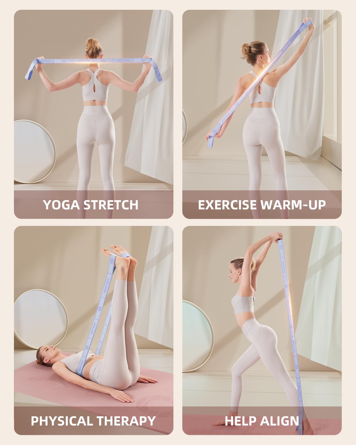 YOTTOY Yoga Bands Resistance Band-10 Loops Elastic Band Ideal for Yoga, Pilates, and Home Workouts-Booty Bands Improve Flexibility,Endurance,Physical Therapy for Women
