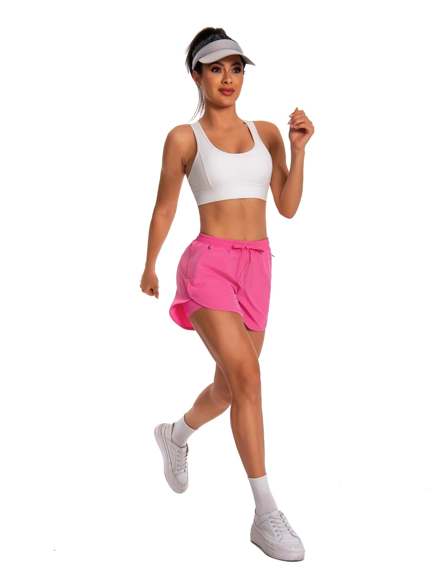 Hooxum Womens Running Athletic Shorts - High Waisted with Liner 2 in 1 Quick Dry Workout Gym Shorts Zipper Pockets,Hot Pink-M,2025