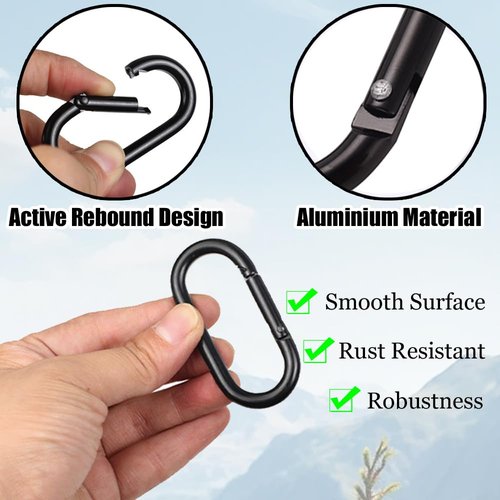 15 PCS Small Carabiner Clip Heavy Duty Locking Carabiner Black Chain Connector Clips Aluminum Spring Snap Hook Buckle for Outdoor Hiking Climbing Camping Fishing Hanging
