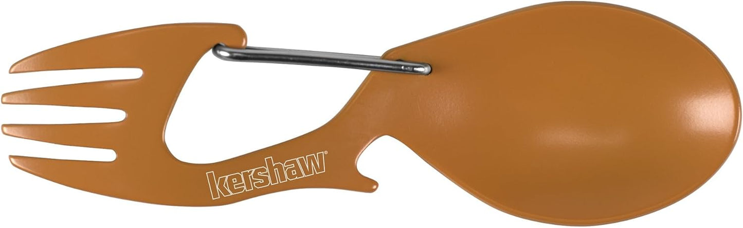 Kershaw Ration Multi Tool Spork, Stainless Steel Spoon, Fork, Carabiner and Bottle Opener, Regular and XL Sizes