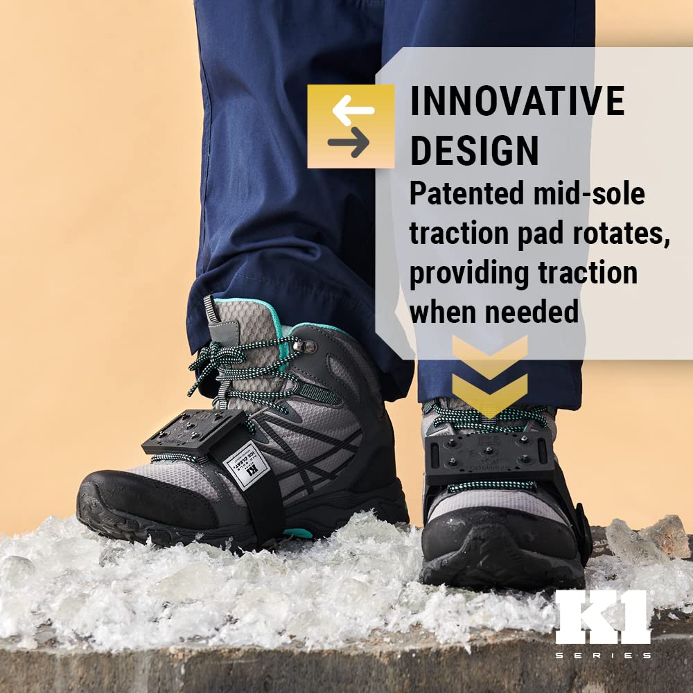 K1 Mid-Sole Ice Cleats for Men & Women - Rotatable Traction Aids For Winter Snow - Hi Vis - Low Profile