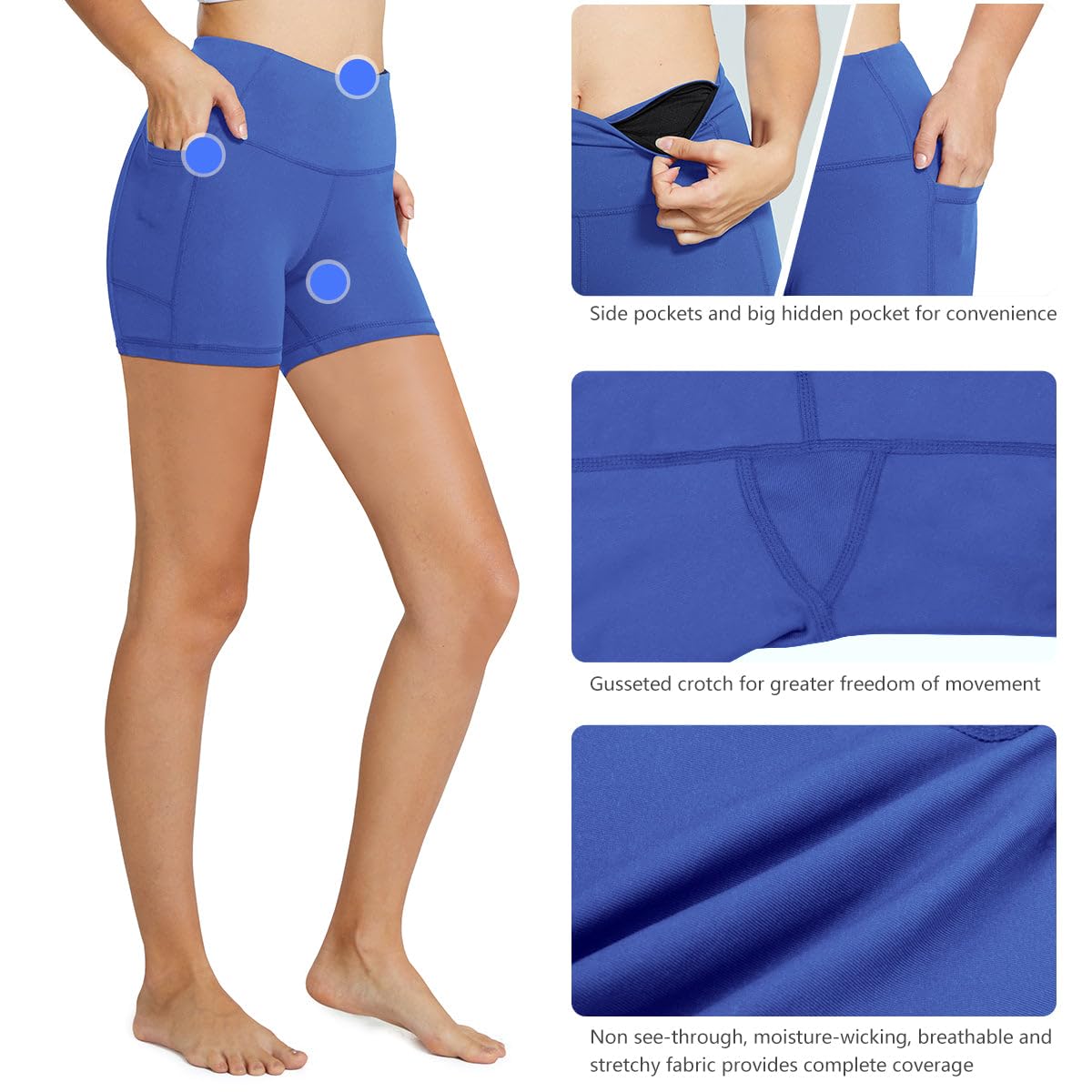 baleaf Biker Shorts Women Yoga Gym Workout Spandex Running Volleyball Tummy Control Compression with Pockets 5" Earth Blue XXL