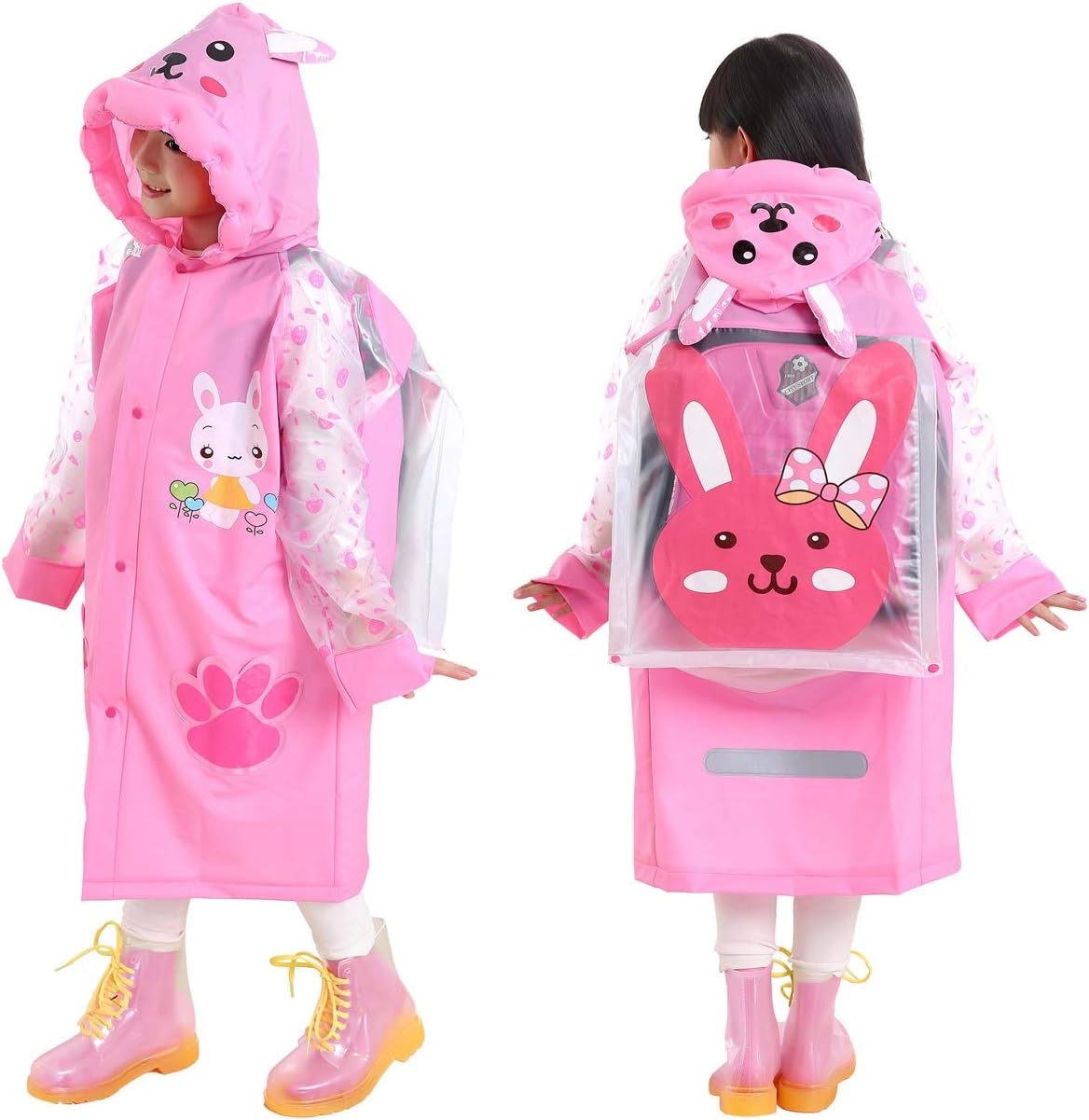 Kids Rain Coat for Kids Raincoat Girls Boys Reusable Rain Poncho Jacket Gear Schoolbag Position Packable Rainwear