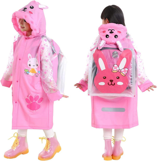 Kids Rain Coat for Kids Raincoat Girls Boys Reusable Rain Poncho Jacket Gear Schoolbag Position Packable Rainwear