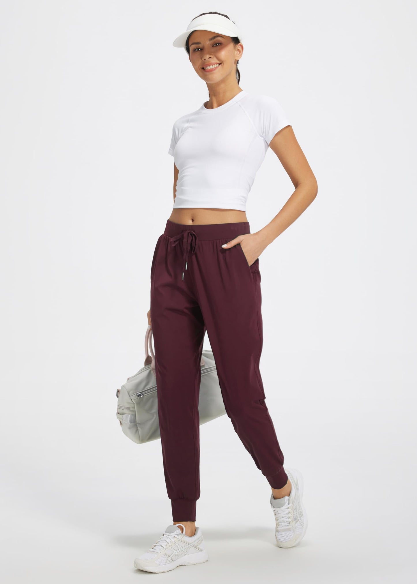 Libin Women's Joggers Pants Athletic Sweatpants with Pockets Running Tapered Casual Pants for Workout,Lounge, Burgundy 3XL
