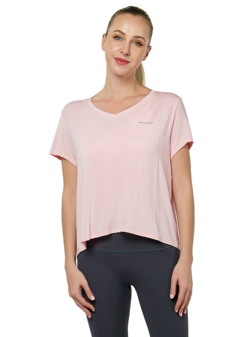GRAMVAL Tie Back Womens T Shirts, Short Sleeves V Neck Open Back Tee Tops Athletic Workout Gym Yoga Sweatshirts Pink S