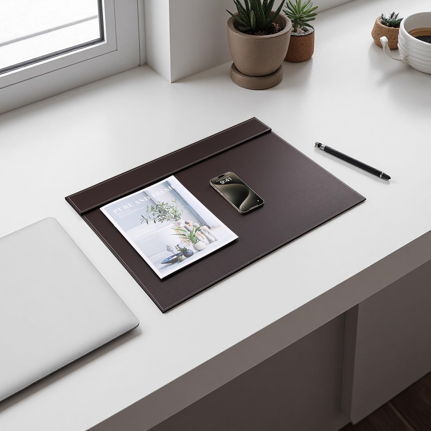 KINGFOM Ultra-Smooth PU Leather Desk Pad & Mat Office Desk Drawing & Writing Board A3/ A4 File Paper Clip Table Protector Mat on Top Large 24''x18'' (Black)