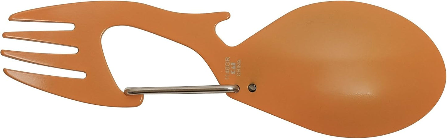 Kershaw Ration Multi Tool Spork, Stainless Steel Spoon, Fork, Carabiner and Bottle Opener, Regular and XL Sizes