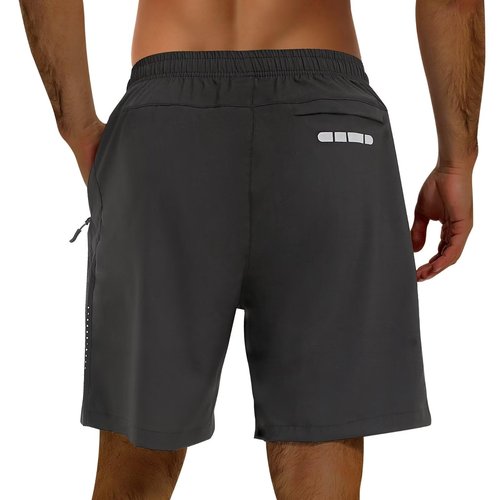 FIONECA 2 Pack Mens Athletic Shorts Quick Dry 7 Inch Running Shorts Breathable Mesh Gym Workout Shorts with Zipper Pockets(Black&Dark Gray,L