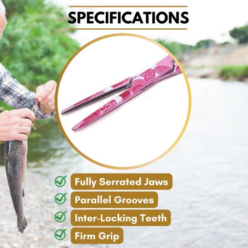 Fly Fishing Serrated Pliers Hemostat Forceps Made of Stainless Steel Anglers Catch & Release Tool with Precision Grip Locking - 5.5" STRAIGHT (Pink Valentine)