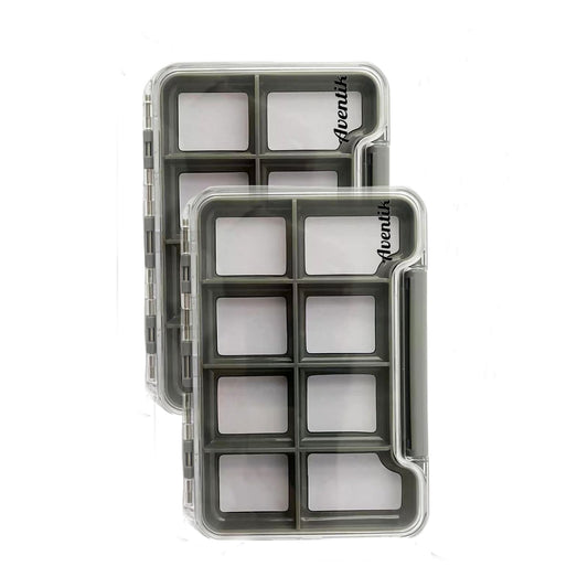 2PACK-Aventik Waterproof Slim Pocket Fly Box Fishing Hook Box Bait Storage Tackle(Small, 8 Magnetic Compartment)