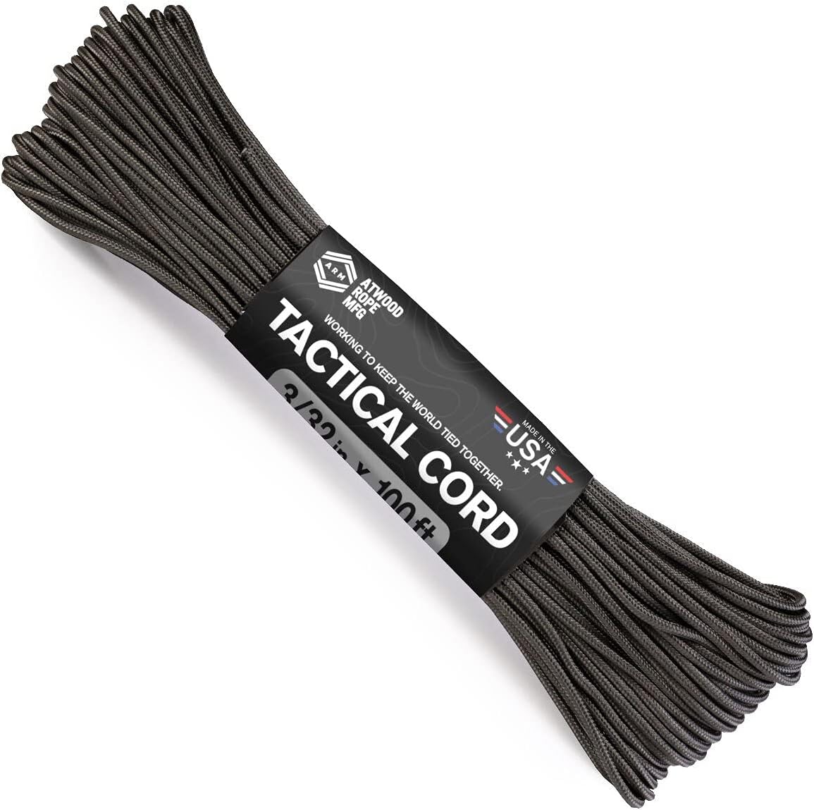 275 Tactical Cord Paracord 3/32" X 100' USA Made 275lb Test, Black