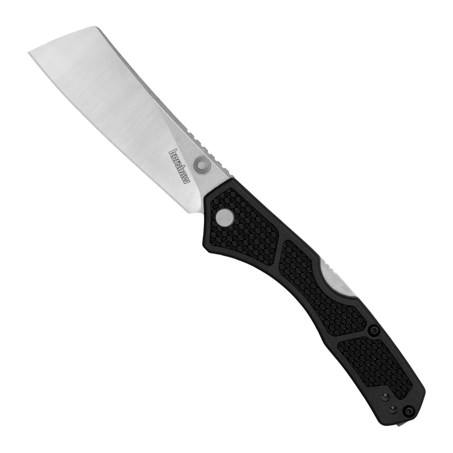 Kershaw Hatch Folding Pocket Knife, 3.15 inch Cleaver Style D2 Stainless Steel Blade, Black Handle, Mid Lock Mechanism, Pocketclip