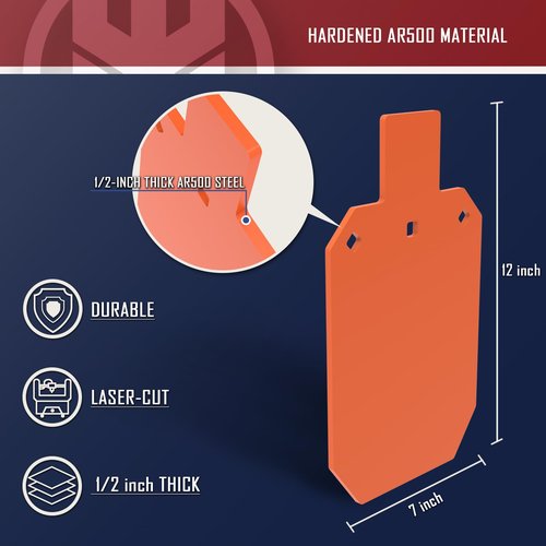 KNINE OUTDOORS AR500 Steel Target for Shooting, 1/2 inch Thick, Neon Orange Color (7" x 12")