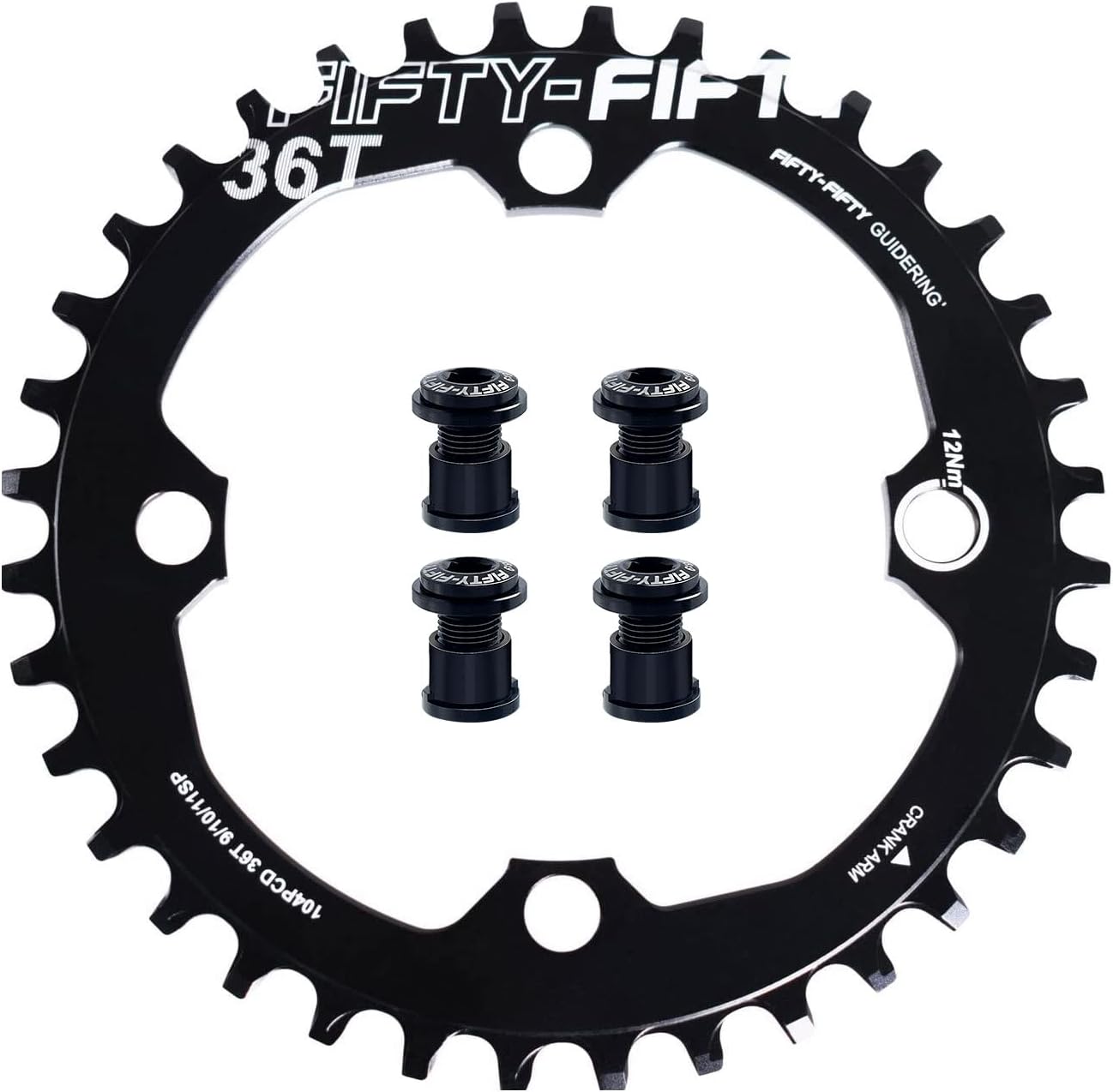 FIFTY-FIFTY Round 104BCD Chainring, 30T 32T 34T 36T Narrow Wide Mountain Bike Chainring, Single Chainring for 9/10/11-Speed with 4 Alloy Chainring Bolts for MTB