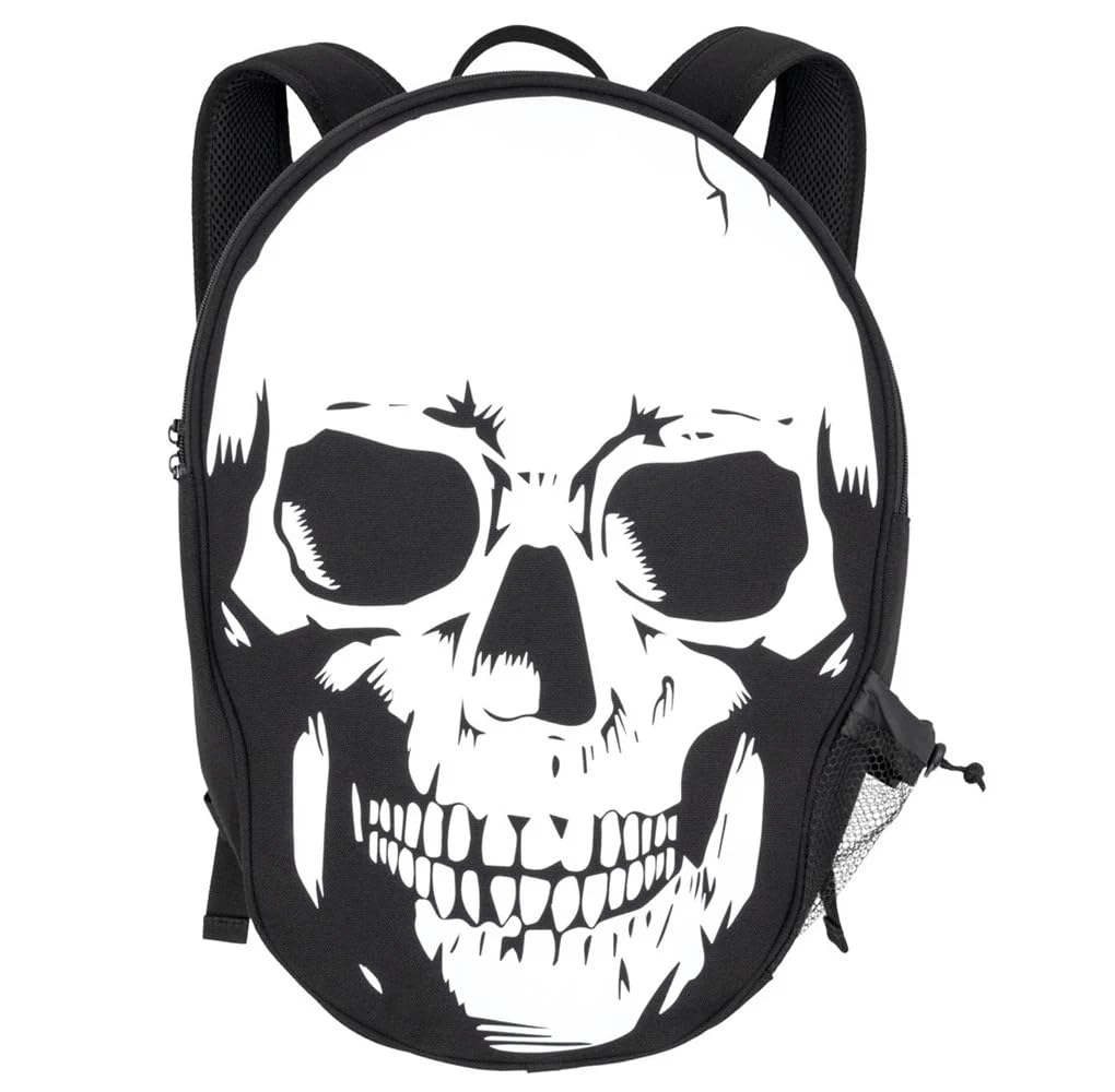 18" Large Skull Backpack with Bottle Holder and Inside Bag Pocket