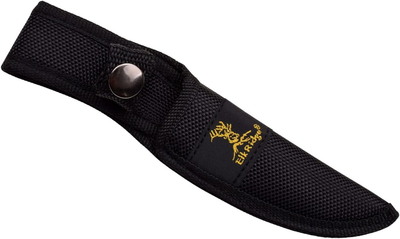 Elk Ridge - Outdoors Fixed Blade Knife - 6.75-in Overall, Mirror Finished Stainless Steel Blade, Burl Wood Handle - Full Tang Construction, 1680D Nylon Sheath - Hunting, Camping, Survival - ER-534