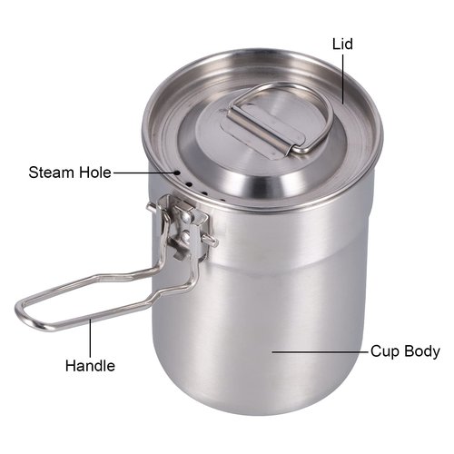 Backpacking Cup, 1L Outdoor Coffee Cup Camping Cooking Pot Backpacking Mug with Foldable Handle Lid for Hiking, Fishing