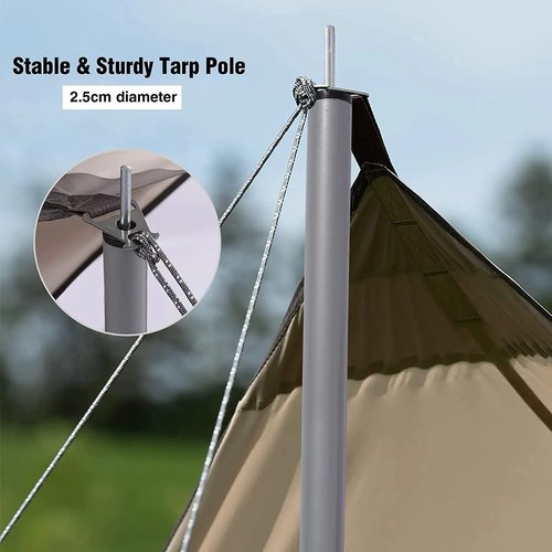 YUEWO 15×10FT 210D Oxford UPF50+ Shelter Camping Tarp with 2 * 7FT Poles, Waterproof & Lightweight Tent Tarp, Rain Fly Sun Shelter, Can Used with Car,Tent & Hammock for Picnic, Garden & Outdoor