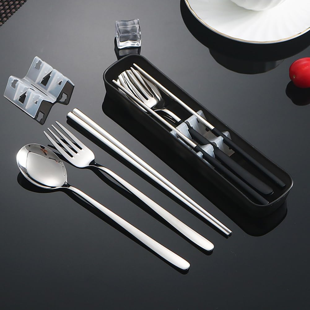 Portable Travel Utensils with Case, 18/8 Stainless Steel 5pcs Cutlery Set Portable Camp Reusable Flatware Silverware, Include Fork Spoon Chopsticks with Case