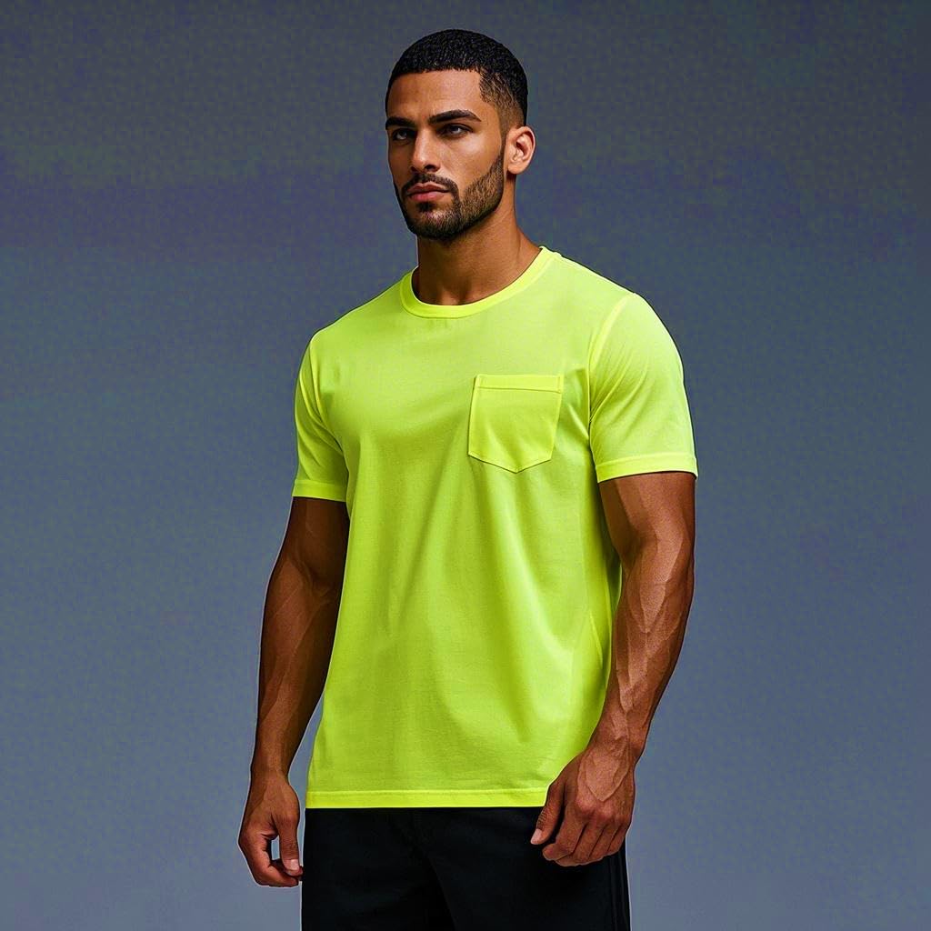 JOYYANGFANG Men's Running Shirts Sun Protection Hiking Yoga Gym Fit T-Shirt Quick Dry Workout Moisture Wicking T-Shirt Short Sleeve 6 Pack XL Yellow