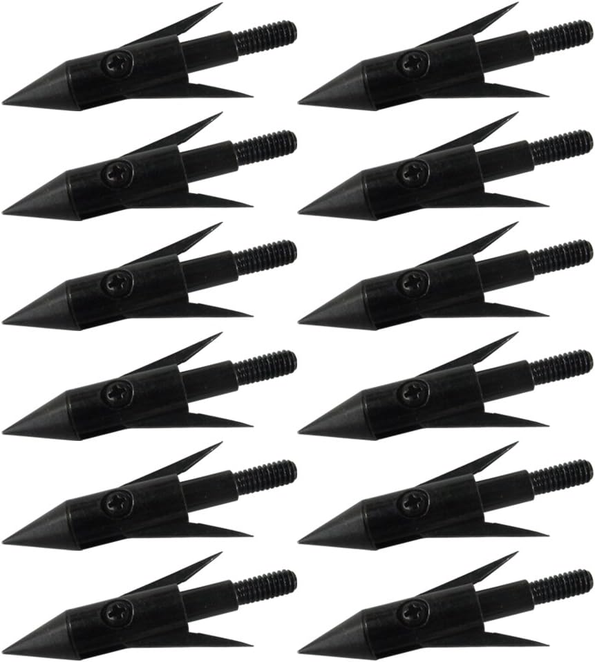 12Pcs Fishing Arrowheads Screw-on Points 150 Grain Black Bowfishing Screw Tips Broadheads for Fishing Arrow Compound Bow, Crossbow and Recurve Bow