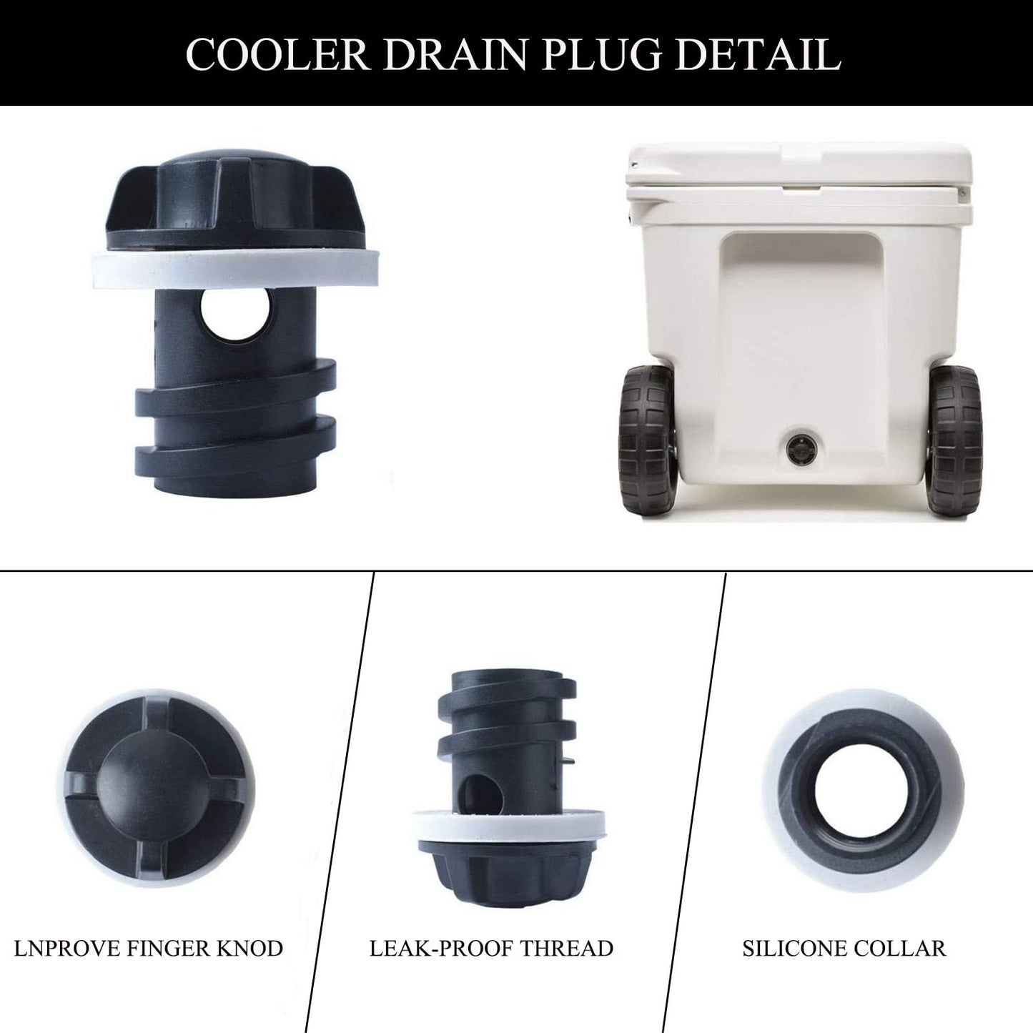 Cooler Drain Plug for Yeti Cooler Plug Replacement Accessories for Yeti, Cooler Wheels Compatible with Most Rotomolded Coolers Including Most Major Brands Drain Plugs with Leak-Proof Design (2)