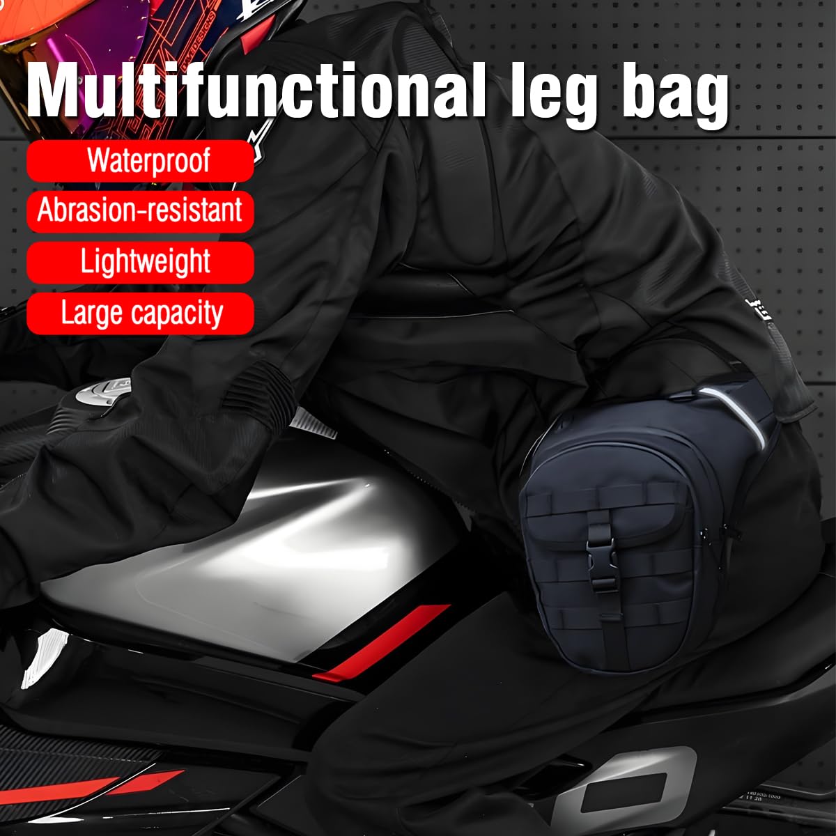 ADRUOX Motorcycle Leg Bag, Thigh Bag With Leg Strap, Multifunctional Storage, Drop Leg Bag for Motorcycle, Bicycle, Horse Riding, Hiking, Camping, Fishing, Hunting, Outdoor Travel (black)