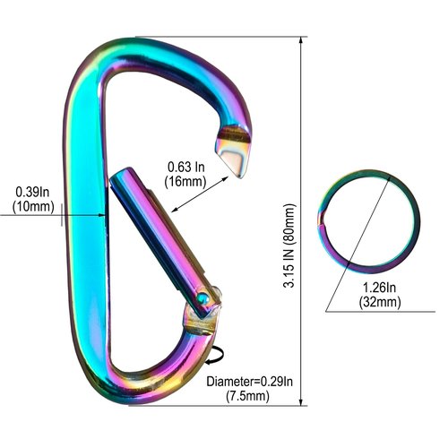 2PCS Colorful Carabiner Clip,3" Aluminun D Ring Shape Carabeaner with 2PCS Keyring Keychain. (Colorful)